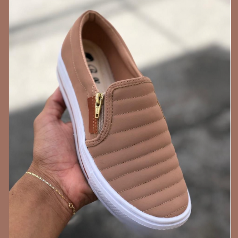 2 pares Sapatênis Feminino Casual Confort Slip On Com Zíper
