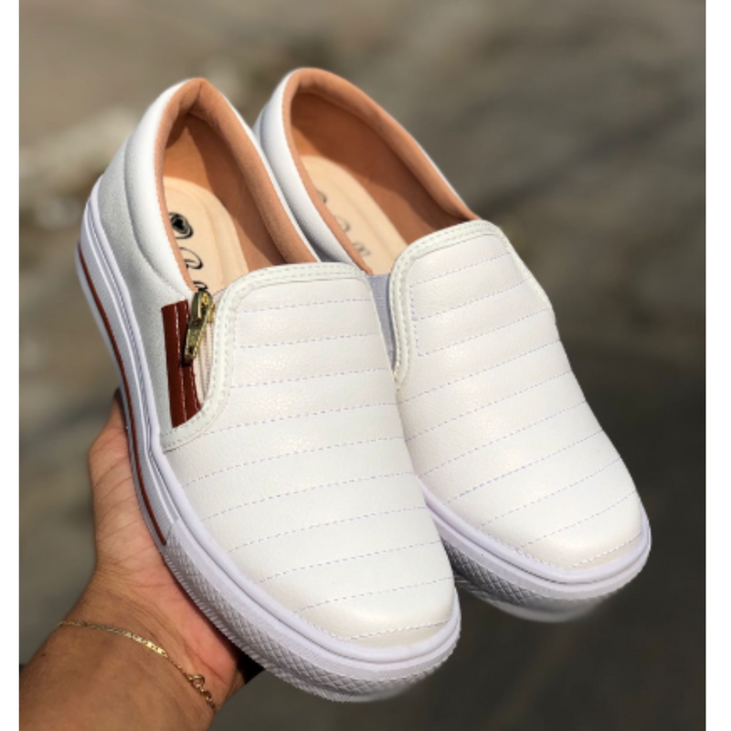 2 pares Sapatênis Feminino Casual Confort Slip On Com Zíper
