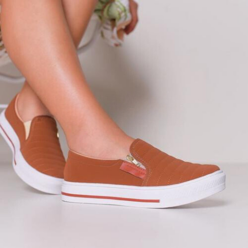 2 pares Sapatênis Feminino Casual Confort Slip On Com Zíper