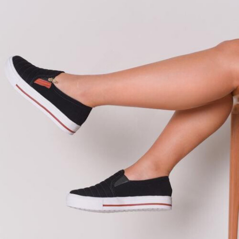 2 pares Sapatênis Feminino Casual Confort Slip On Com Zíper