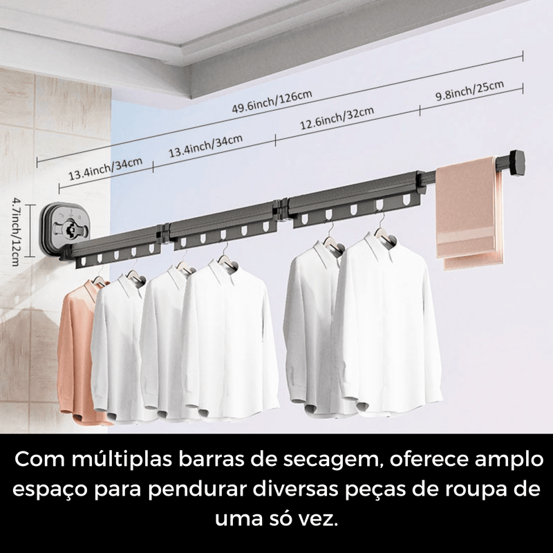 Varal retrátil Smart com ventosa (Sem perfuração)