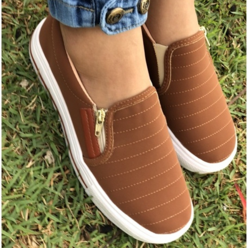 2 pares Sapatênis Feminino Casual Confort Slip On Com Zíper
