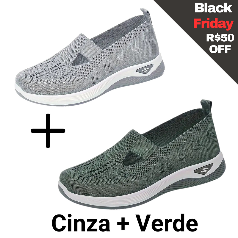 2 pares Ultra Comfort Ortopédico Calce Fácil + Palmilha grátis Cinza + Verde