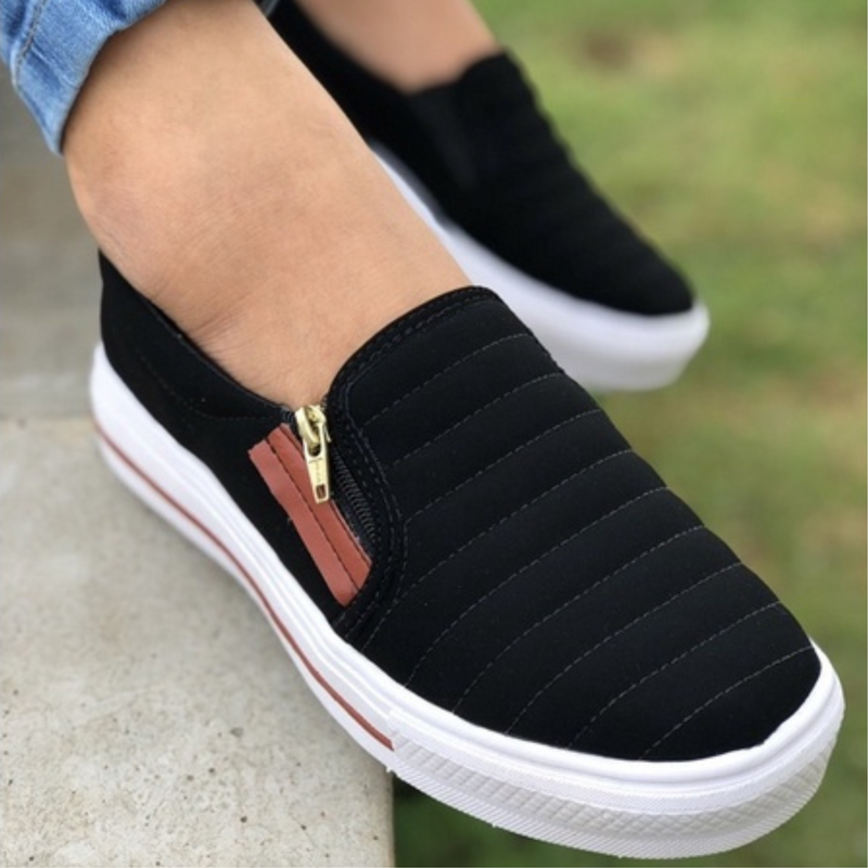 2 pares Sapatênis Feminino Casual Confort Slip On Com Zíper