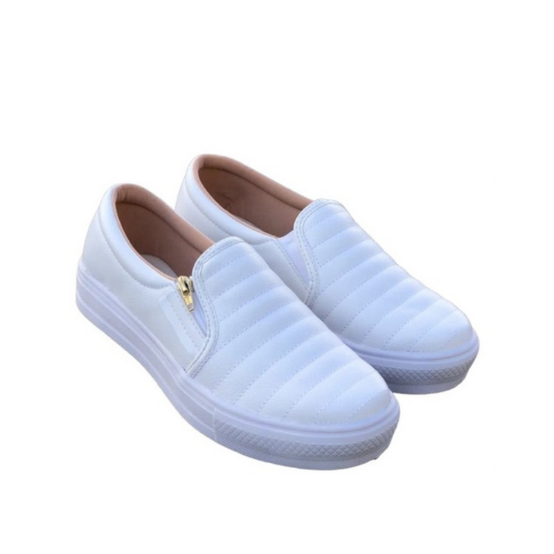 2 pares Sapatênis Feminino Casual Confort Slip On Com Zíper