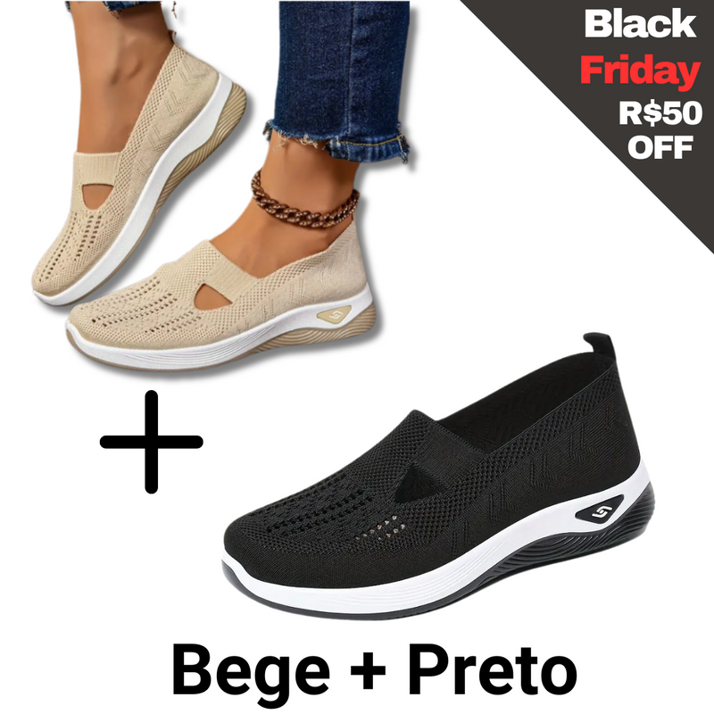 2 pares Ultra Comfort Ortopédico Calce Fácil + Palmilha grátis Bege + Preto