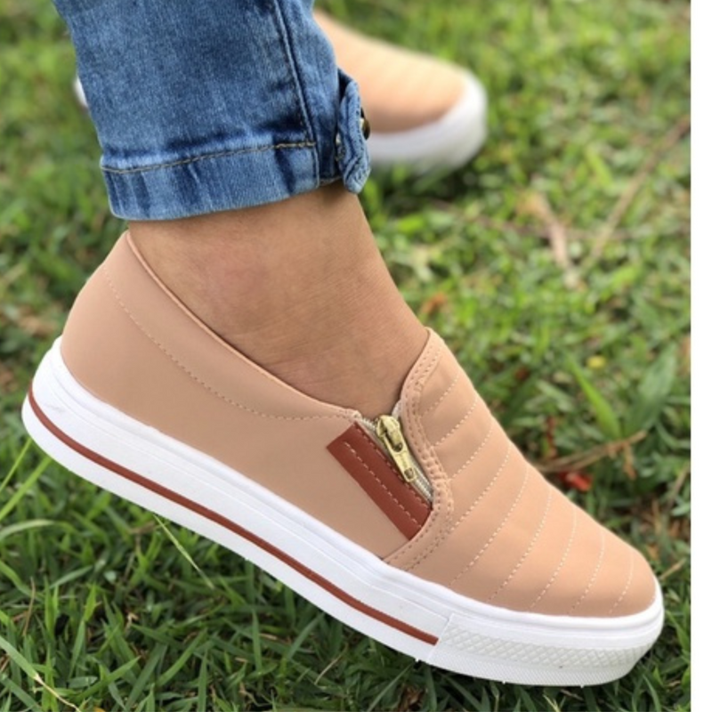 2 pares Sapatênis Feminino Casual Confort Slip On Com Zíper