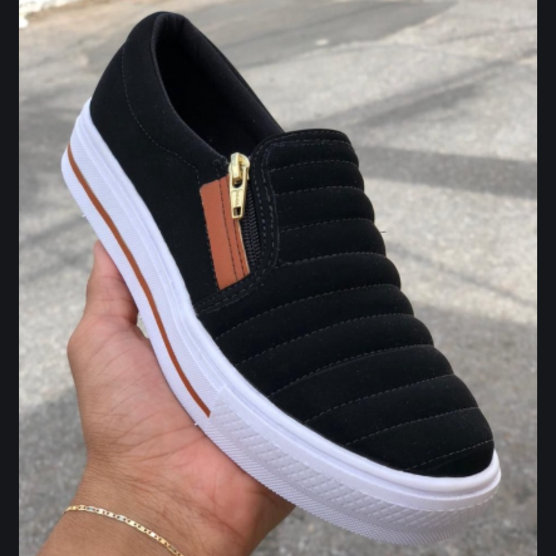 2 pares Sapatênis Feminino Casual Confort Slip On Com Zíper