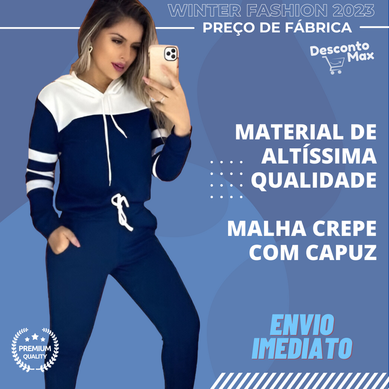 Conjunto De Frio Calça + blusa - Moletom Malha Crepe Com Capuz