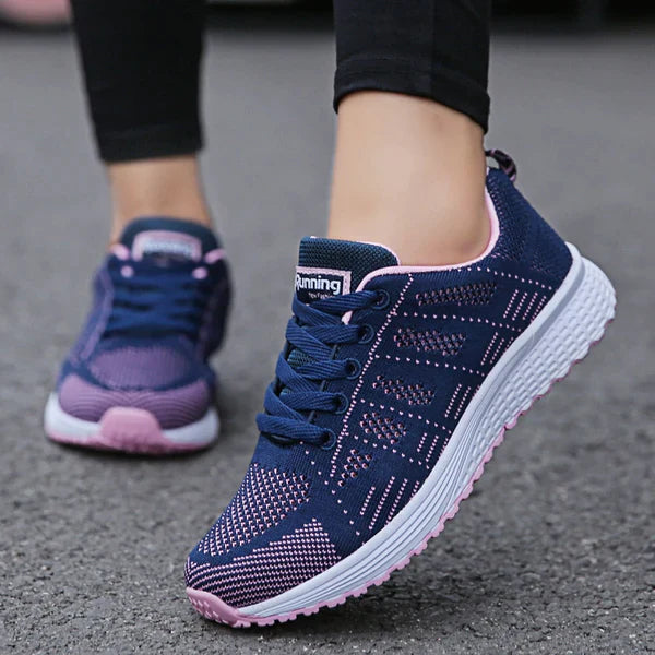 2 Pares Tenis Ortopédico Confort Running (Azul+Cinza c/ Rosa) + Palmilha Tecnológica Grátis